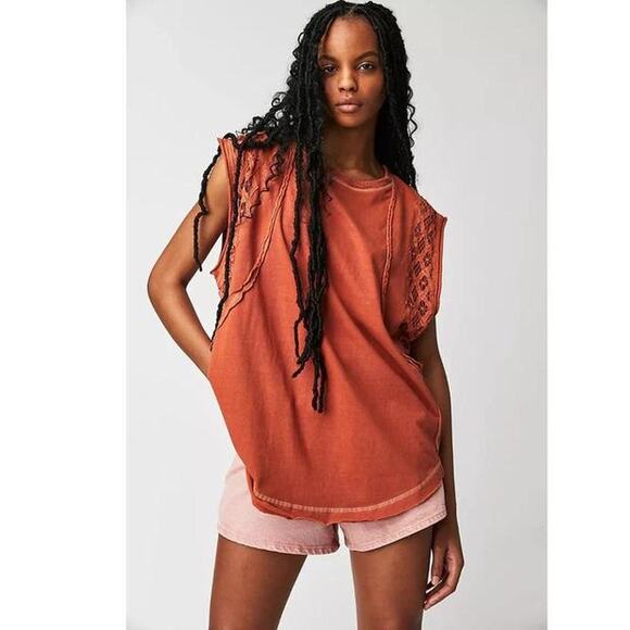 NWOT Free People - Table For Two Tee - Size XS - Orange - Picture 1 of 8